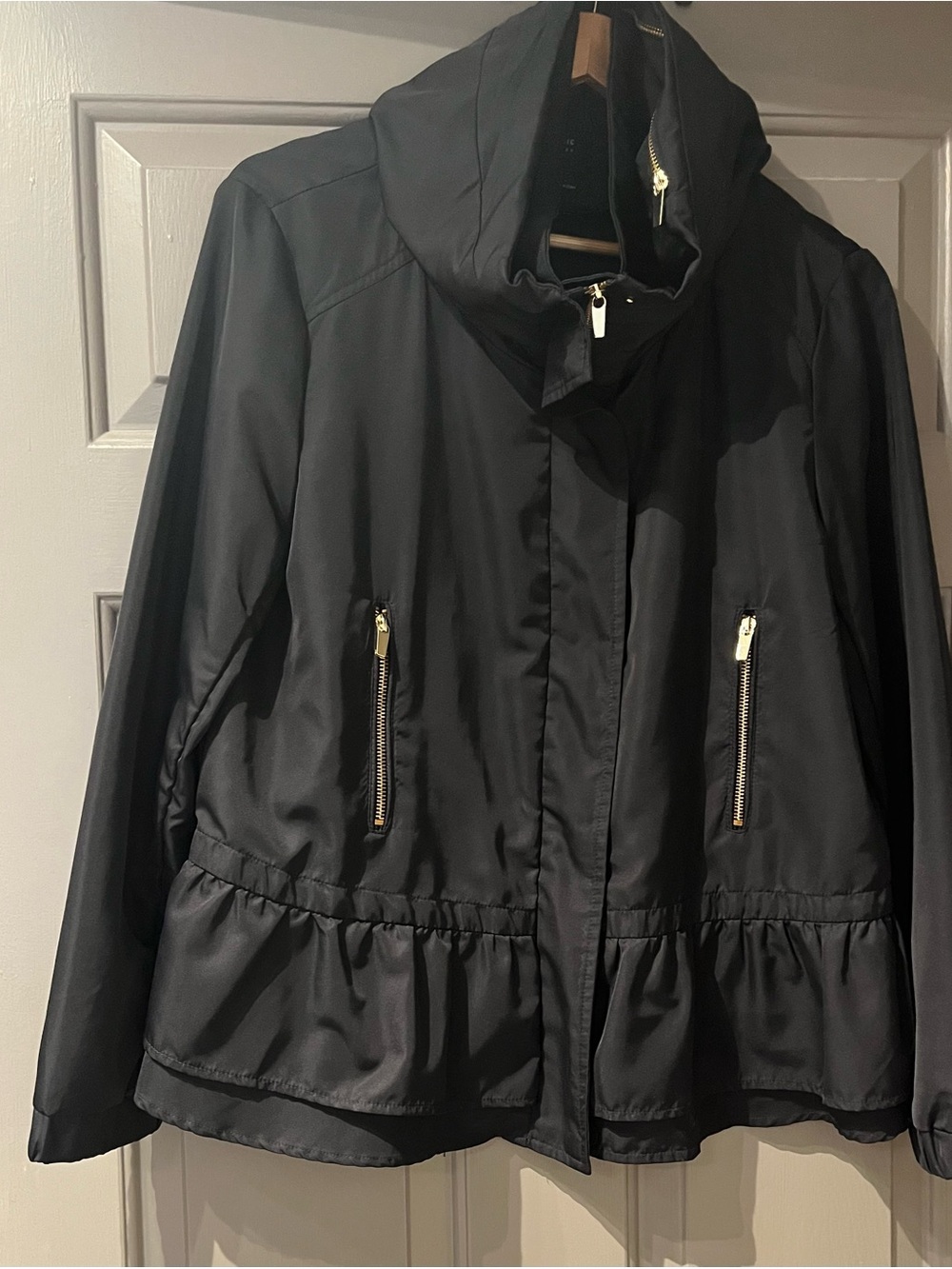 Zara Black Hooded Utility Jacket with Gold Zippers